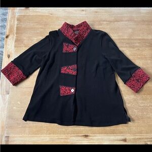 Ali Miles  Black With Red Trim Button Down Viscose Blend Jacket Women Size Large